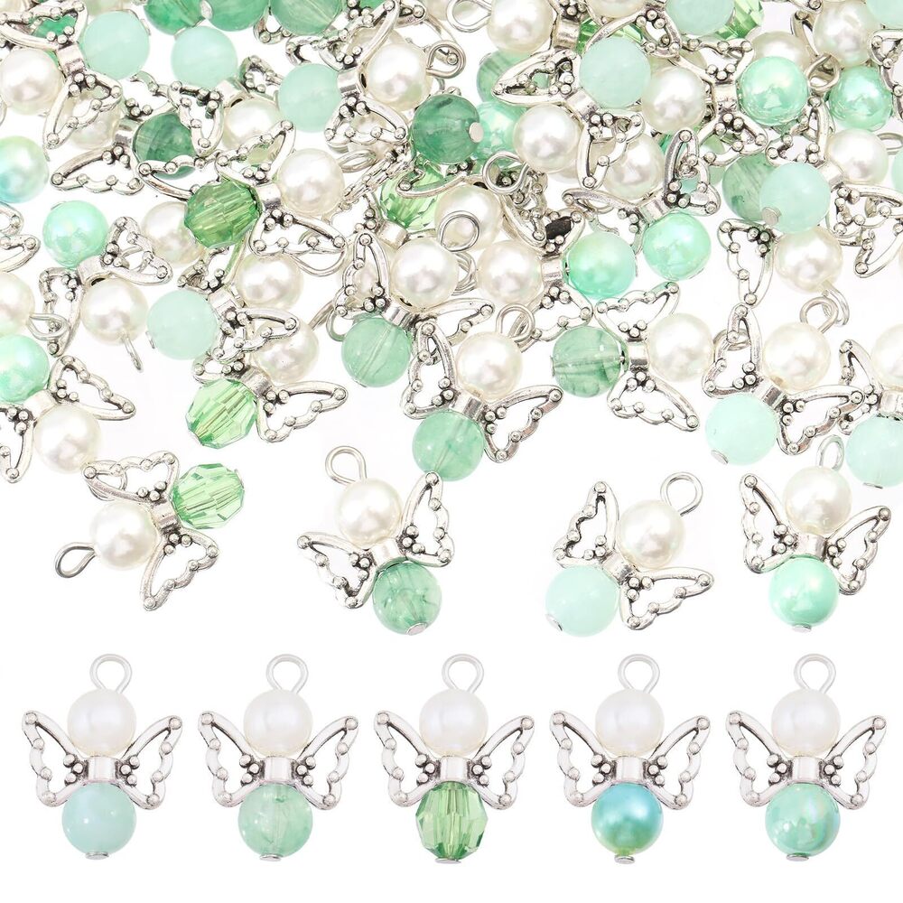2399 100PCS 5 Styles Green Angel Wing Charms Angel Pendant Beads Acrylic